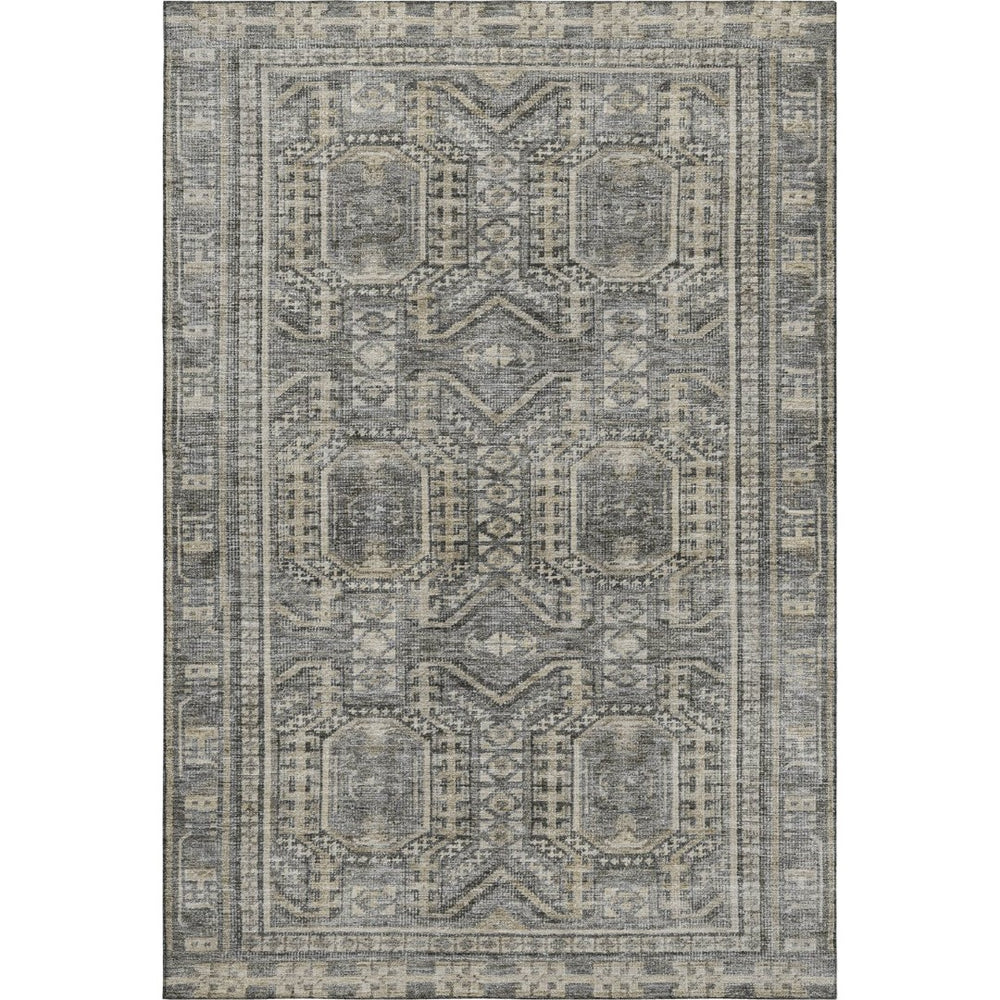 HomeRoots 9' X 12' Modern Pewter & Gray Geometric Washable Area Rug with UV Protection for High-Traffic Areas 708132