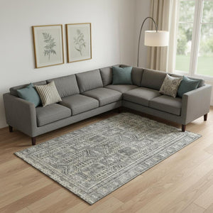 HomeRoots 10' X 14' Stylish Pewter & Gray Geometric Washable Area Rug with UV Protection for Busy Homes 708133