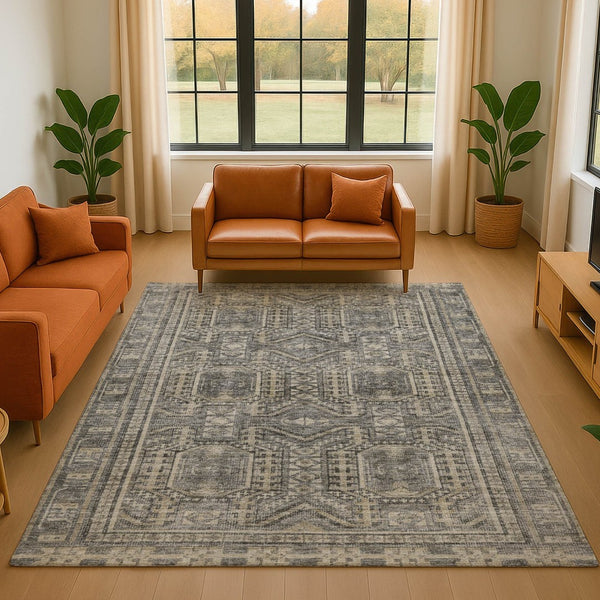 HomeRoots 10' X 14' Stylish Pewter & Gray Geometric Washable Area Rug with UV Protection for Busy Homes 708133