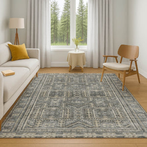 HomeRoots 10' X 14' Stylish Pewter & Gray Geometric Washable Area Rug with UV Protection for Busy Homes 708133