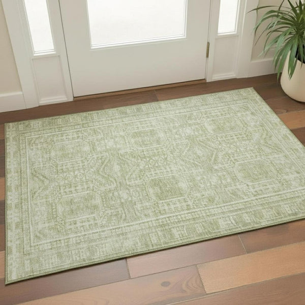 HomeRoots 5' X 8' Sage Green Geometric Area Rug – Washable, UV-Protected, Non-Slip, Perfect for Pets & Kids! 708135