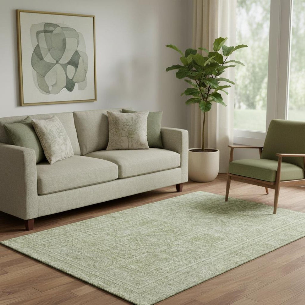 HomeRoots 8' Stylish Sage & Fern Green Geometric Round Rug - Washable, UV Protected & Perfect for Families! 708136
