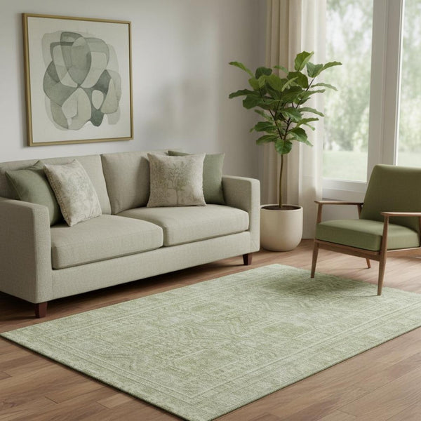 HomeRoots 8' Stylish Sage & Fern Green Geometric Round Rug - Washable, UV Protected & Perfect for Families! 708136
