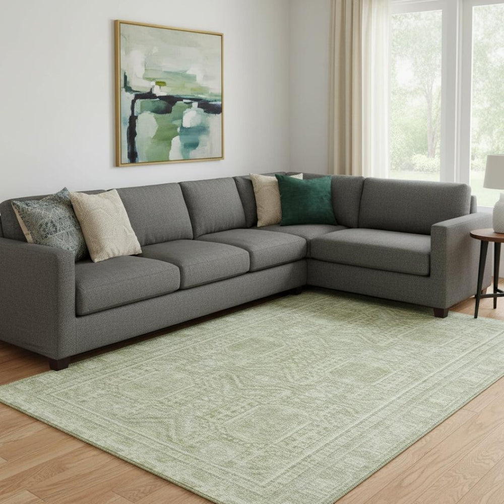 HomeRoots 9' X 12' Sage and Fern Green Geometric Area Rug – Washable, Stain Resistant, UV Protected Comfort 708138