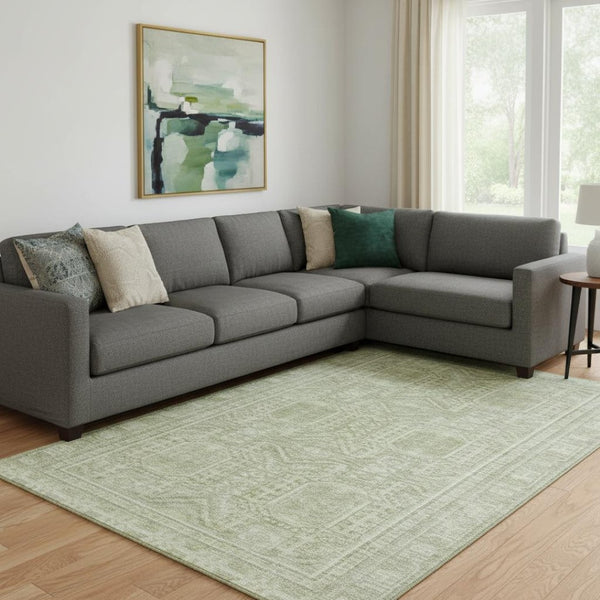 HomeRoots 9' X 12' Sage and Fern Green Geometric Area Rug – Washable, Stain Resistant, UV Protected Comfort 708138