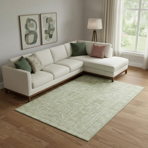 HomeRoots 10' X 14' Sage & Fern Green Geometric Area Rug - Washable, UV-Protected, Stain Resistant Comfort 708139
