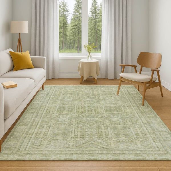 HomeRoots 10' X 14' Sage & Fern Green Geometric Area Rug - Washable, UV-Protected, Stain Resistant Comfort 708139