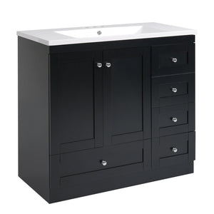English Elm 36 Inch Shaker Style Free-Standing Bathroom Vanity Cabinet with Resin Sink, Soft-Close Storage Elegance Black SV000021AAB