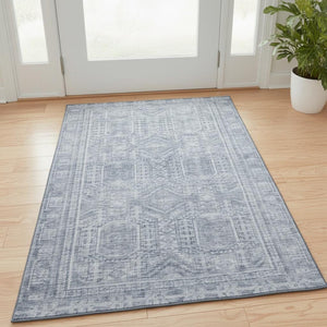 HomeRoots 5' X 8' Sky Blue & Gray Geometric Area Rug – Washable, Durable, UV Protected for Stylish Living Spaces 708141