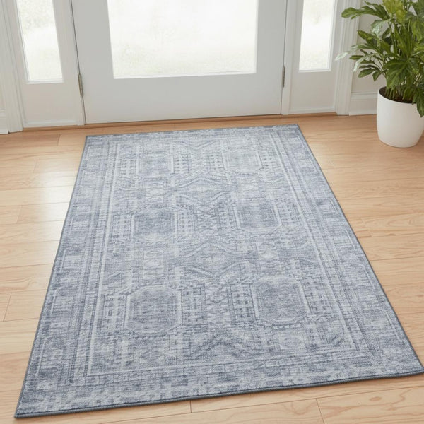 HomeRoots 5' X 8' Sky Blue & Gray Geometric Area Rug – Washable, Durable, UV Protected for Stylish Living Spaces 708141