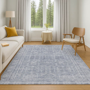 HomeRoots 5' X 8' Sky Blue & Gray Geometric Area Rug – Washable, Durable, UV Protected for Stylish Living Spaces 708141