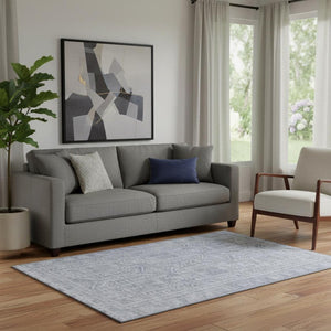 HomeRoots 8' Sky Blue and Gray Geometric Washable Round Rug - Stylish, Stain Resistant, UV Protected Home Accent 708142