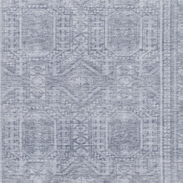 HomeRoots 8' Sky Blue and Gray Geometric Washable Round Rug - Stylish, Stain Resistant, UV Protected Home Accent 708142