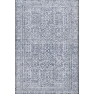 HomeRoots 8' Sky Blue and Gray Geometric Washable Round Rug - Stylish, Stain Resistant, UV Protected Home Accent 708142