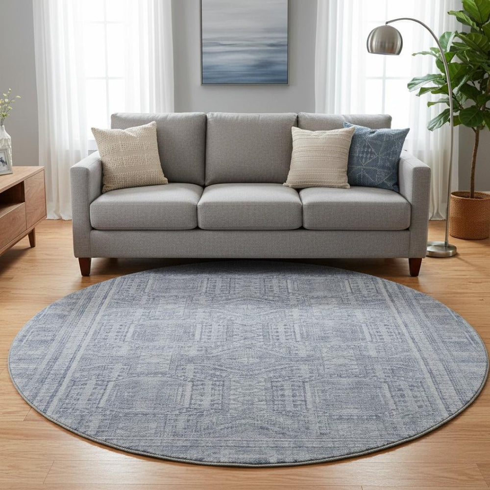 HomeRoots 8' X 10' Sky Blue & Gray Geometric Area Rug - Washable, Stain-Resistant, UV-Protected, Stylish Design 708143