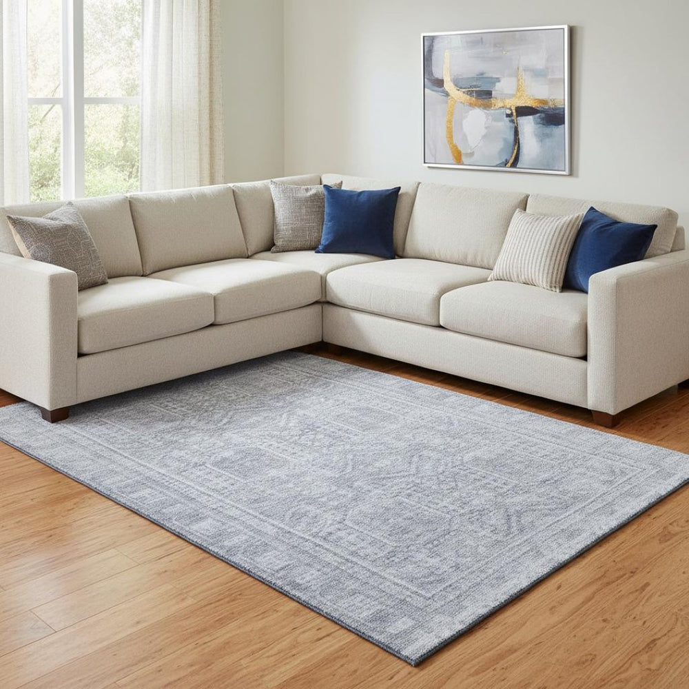 HomeRoots 9' X 12' Sky Blue and Gray Geometric Area Rug – Washable, UV Protected, Perfect for Kids & Pets! 708144