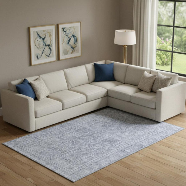 HomeRoots 10' X 14' Sky Blue & Gray Geometric Area Rug - Washable, UV-Protected, Non-Slip for Busy Homes 708145