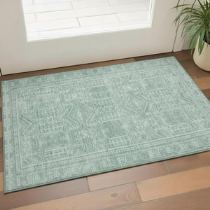HomeRoots 5' X 8' Teal Aqua Geometric Area Rug - Washable, UV Resistant, Durable, Perfect for High-Traffic Spaces 708147