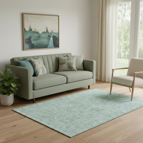 HomeRoots 8' Teal And Aqua Geometric Washable Round Rug - Stylish, Durable, UV-Protected for Modern Homes 708148
