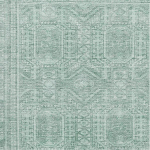 HomeRoots 8' Teal And Aqua Geometric Washable Round Rug - Stylish, Durable, UV-Protected for Modern Homes 708148
