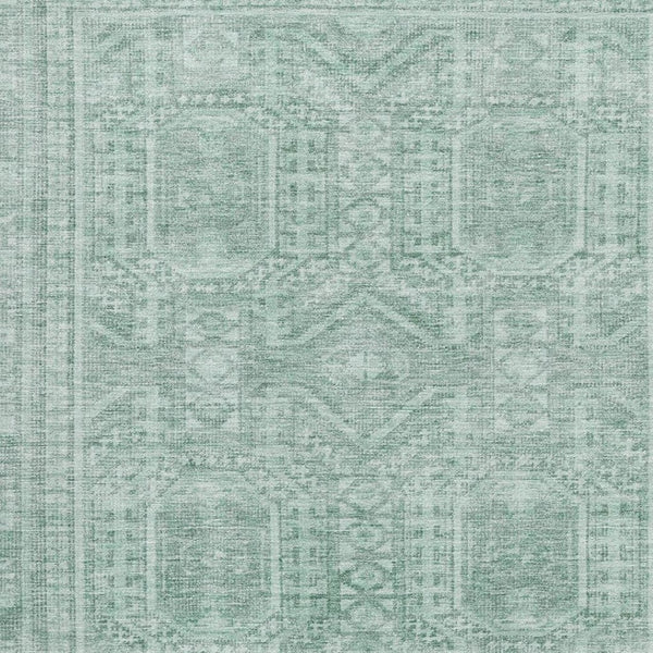 HomeRoots 8' Teal And Aqua Geometric Washable Round Rug - Stylish, Durable, UV-Protected for Modern Homes 708148
