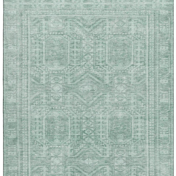 HomeRoots 8' Teal And Aqua Geometric Washable Round Rug - Stylish, Durable, UV-Protected for Modern Homes 708148