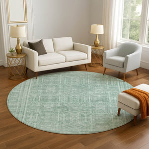 HomeRoots 8' X 10' Teal & Aqua Geometric Area Rug - Washable, UV Protected, Durable & Non-Slip for Homes 708149