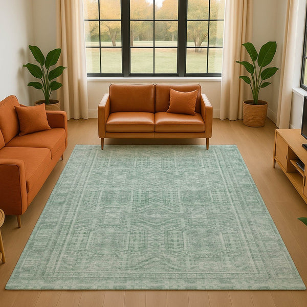 HomeRoots 9' X 12' Teal And Aqua Geometric Area Rug - Stylish, Washable, UV-Protected & Stain Resistant! 708150