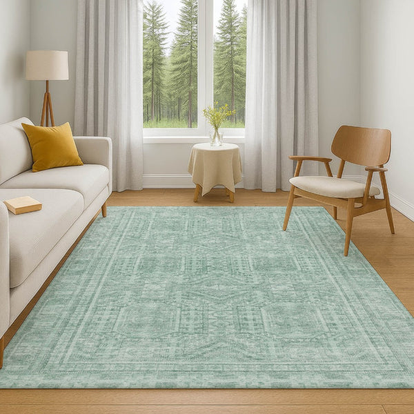 HomeRoots 9' X 12' Teal And Aqua Geometric Area Rug - Stylish, Washable, UV-Protected & Stain Resistant! 708150