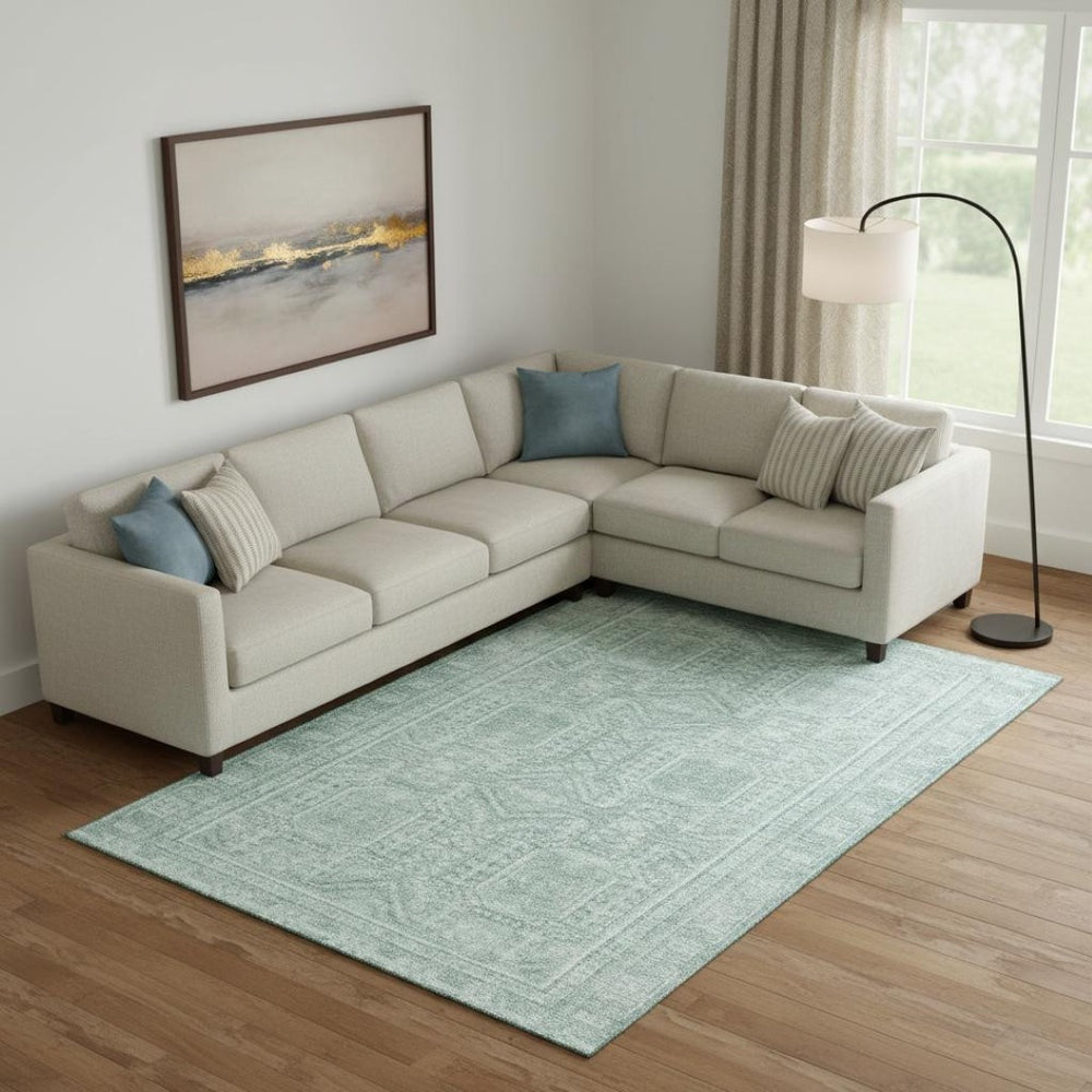 HomeRoots 10' Teal and Aqua Geometric Washable Area Rug - UV Protected, Stain Resistant, Perfect for Active Homes 708151