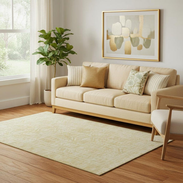 HomeRoots 8' Wheat and Beige Round Rug - Washable, UV-Protected, Stylish Geometric Design for Busy Homes 708154
