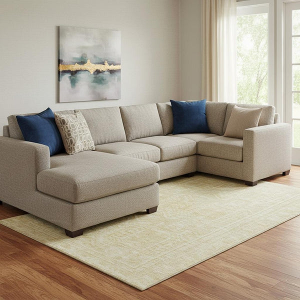 HomeRoots 9' x 12' Wheat and Beige Geometric Area Rug - Washable, UV-Protected, Stain-Resistant for High-Traffic Spaces 708156
