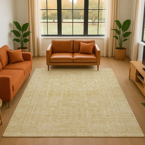 HomeRoots 9' x 12' Wheat and Beige Geometric Area Rug - Washable, UV-Protected, Stain-Resistant for High-Traffic Spaces 708156