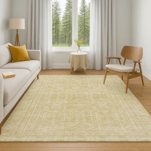 HomeRoots 9' x 12' Wheat and Beige Geometric Area Rug - Washable, UV-Protected, Stain-Resistant for High-Traffic Spaces 708156