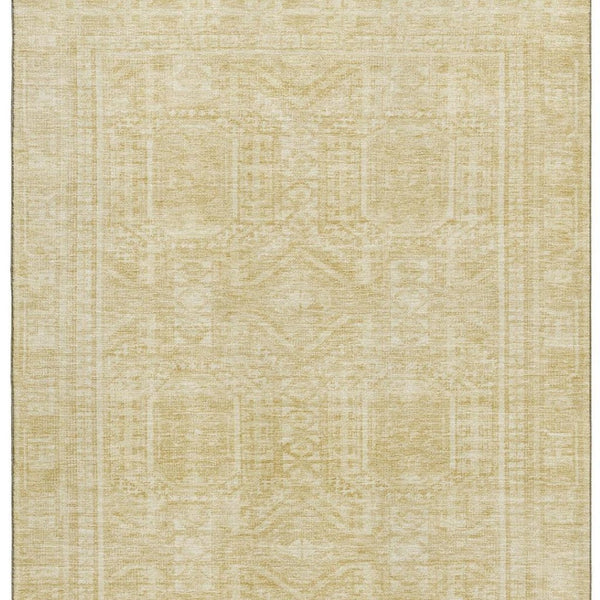 HomeRoots 9' x 12' Wheat and Beige Geometric Area Rug - Washable, UV-Protected, Stain-Resistant for High-Traffic Spaces 708156