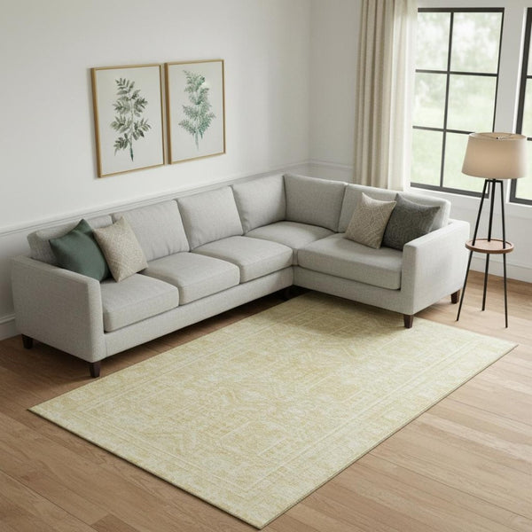 HomeRoots 10' X 14' Wheat & Beige Geometric Area Rug - Washable, UV Protected, and Perfect for Families! 708157