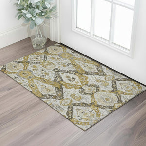 HomeRoots 5' X 8' Ikat Area Rug in Brown & Gray – Durable, Washable, UV Protected, Stain Resistant & Non-Slip 708159