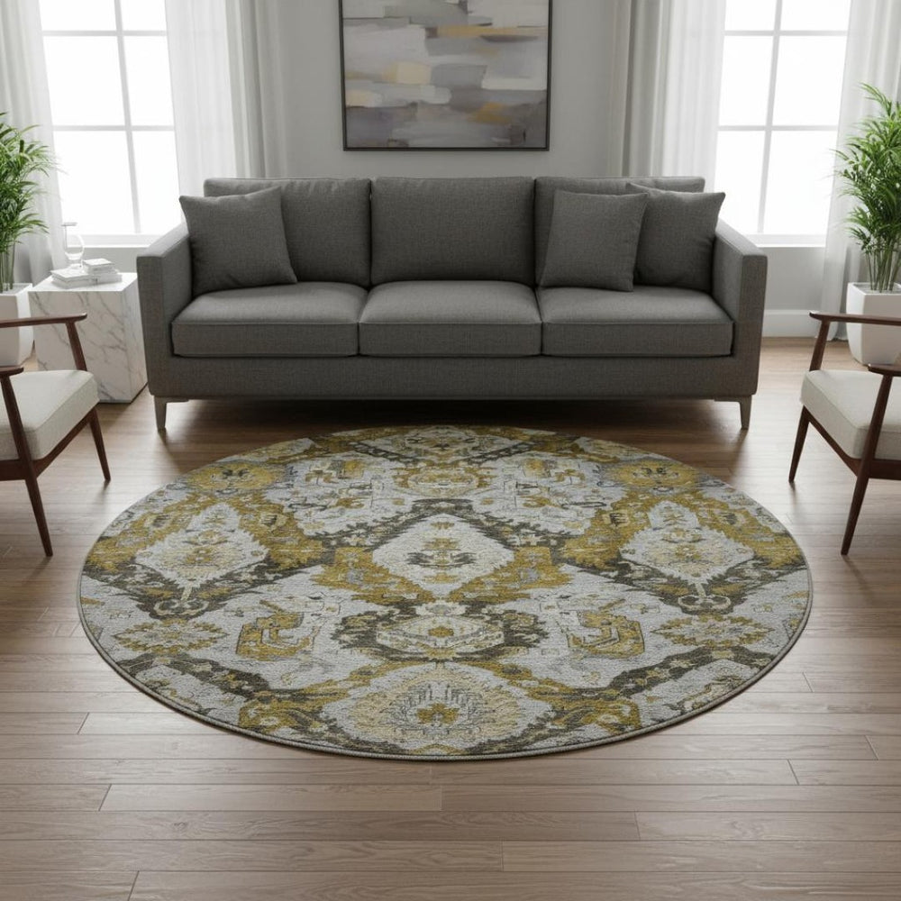 HomeRoots 8' X 10' Ikat Washable Area Rug in Brown & Gray - Stain-Resistant, UV Protected, Non-Slip Backing 708161
