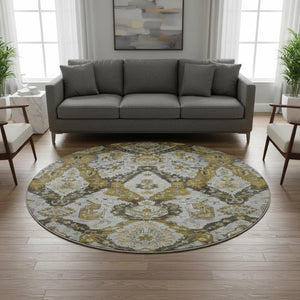 HomeRoots 8' X 10' Ikat Washable Area Rug in Brown & Gray - Stain-Resistant, UV Protected, Non-Slip Backing 708161