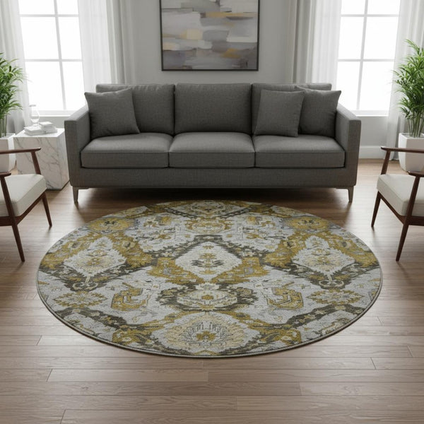HomeRoots 8' X 10' Ikat Washable Area Rug in Brown & Gray - Stain-Resistant, UV Protected, Non-Slip Backing 708161