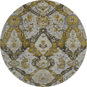 HomeRoots 8' X 10' Ikat Washable Area Rug in Brown & Gray - Stain-Resistant, UV Protected, Non-Slip Backing 708161