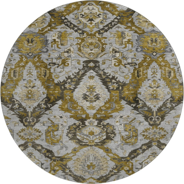HomeRoots 8' X 10' Ikat Washable Area Rug in Brown & Gray - Stain-Resistant, UV Protected, Non-Slip Backing 708161