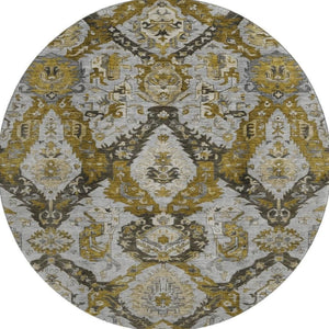 HomeRoots 8' X 10' Ikat Washable Area Rug in Brown & Gray - Stain-Resistant, UV Protected, Non-Slip Backing 708161