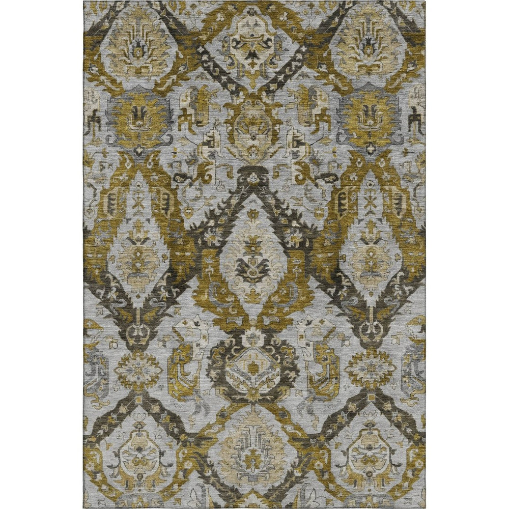 HomeRoots 9' X 12' Brown And Gray Ikat Area Rug - Stylish, Washable, UV-Resistant, Perfect for Pets & Kids! 708162