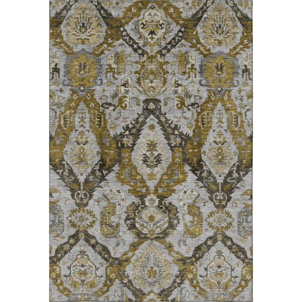 HomeRoots 9' X 12' Brown And Gray Ikat Area Rug - Stylish, Washable, UV-Resistant, Perfect for Pets & Kids! 708162