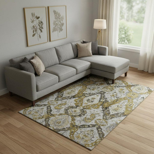 HomeRoots 10' X 14' Ikat Area Rug in Brown & Gray – Washable, UV-Protected, Stain-Resistant for Busy Homes 708163