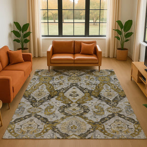 HomeRoots 10' X 14' Ikat Area Rug in Brown & Gray – Washable, UV-Protected, Stain-Resistant for Busy Homes 708163