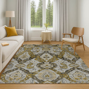 HomeRoots 10' X 14' Ikat Area Rug in Brown & Gray – Washable, UV-Protected, Stain-Resistant for Busy Homes 708163