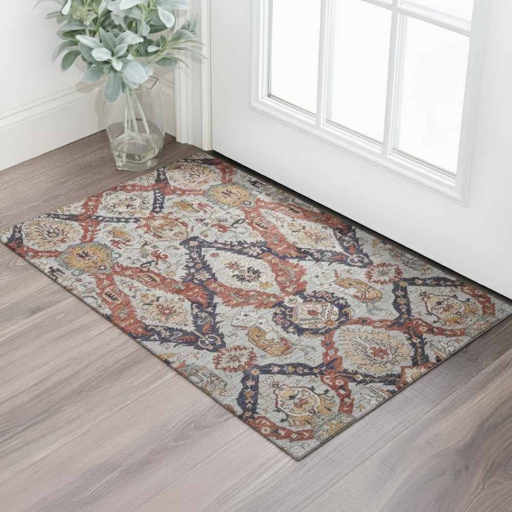HomeRoots 5' X 8' Blue Copper Ikat Area Rug – Stylish, Washable, UV Protected, Durable for High-Traffic Areas 708165