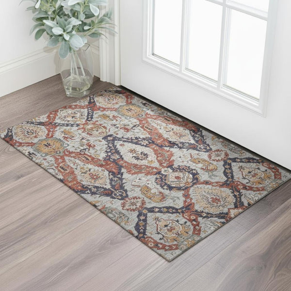 HomeRoots 5' X 8' Blue Copper Ikat Area Rug – Stylish, Washable, UV Protected, Durable for High-Traffic Areas 708165